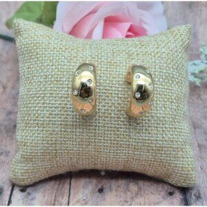 Cute AVON Gold Tone Small Hoop Earrings with Crystal Accents Classic 1"